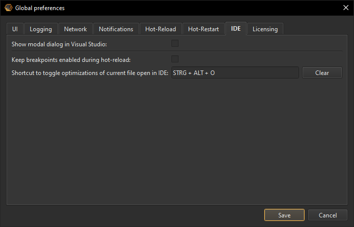 Global preferences IDE