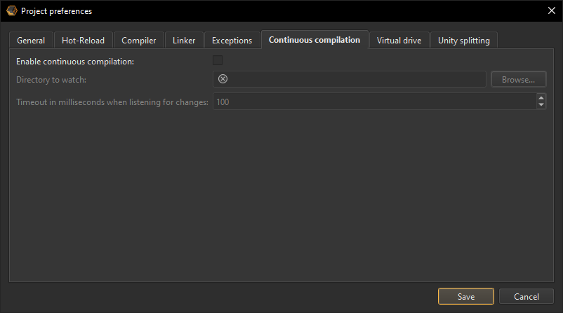 Project preferences continuous compilation